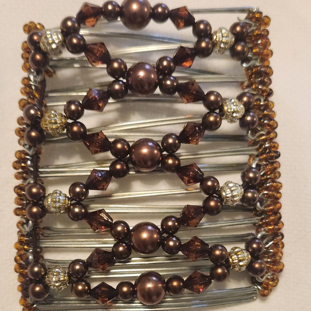 Beaded Hair Clip NEW IN PACKAGE (Brown Tone Beads)